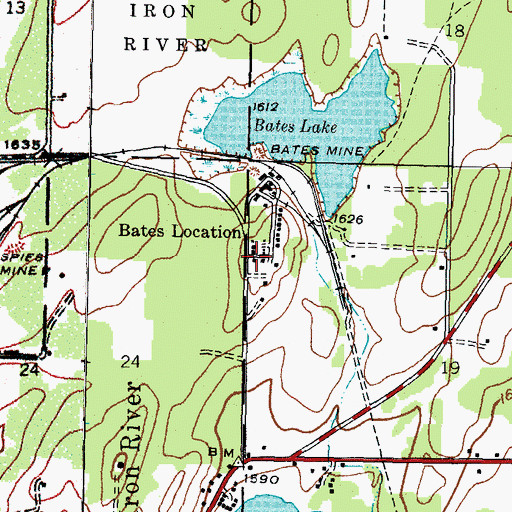 Topographic Map of Bates Location, MI
