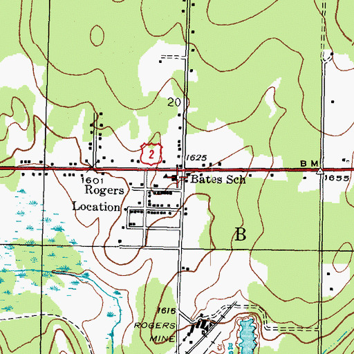 Topographic Map of Bates School, MI