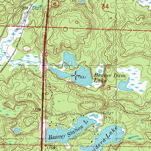 Topographic Map of Beaver Dam Lake, MI