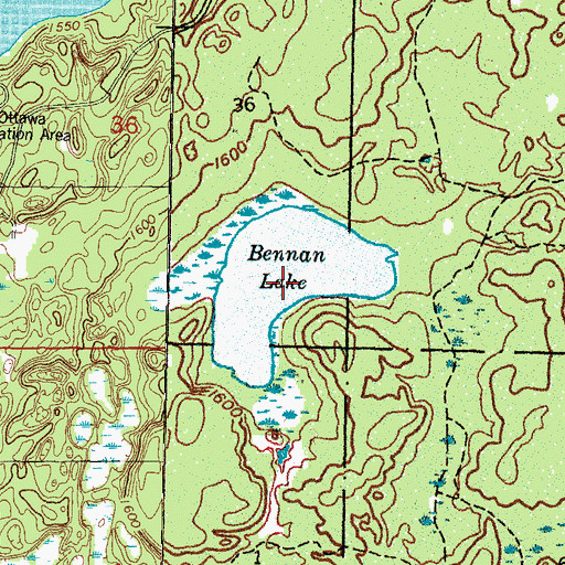 Topographic Map of Bennan Lake, MI