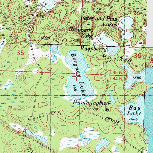 Topographic Map of Bergner Lake, MI