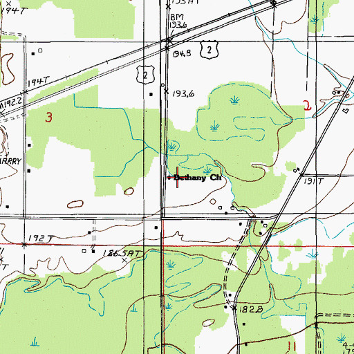 Topographic Map of Bethany Church, MI