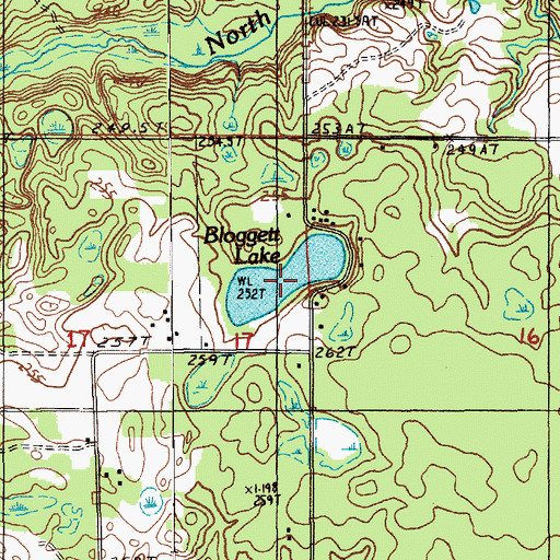 Topographic Map of Bloggett Lake, MI