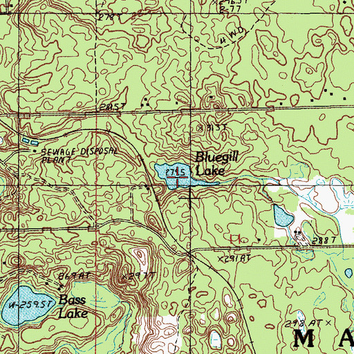 Topographic Map of Bluegill Lake, MI
