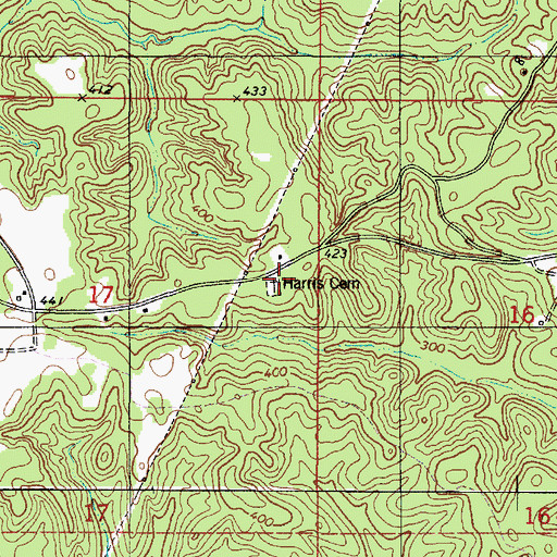Topographic Map of Harris Cemetery, AL