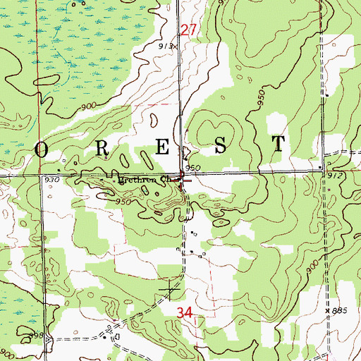 Topographic Map of Brethren Church, MI