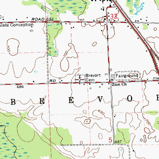 Topographic Map of Brevort Township Cemetery, MI