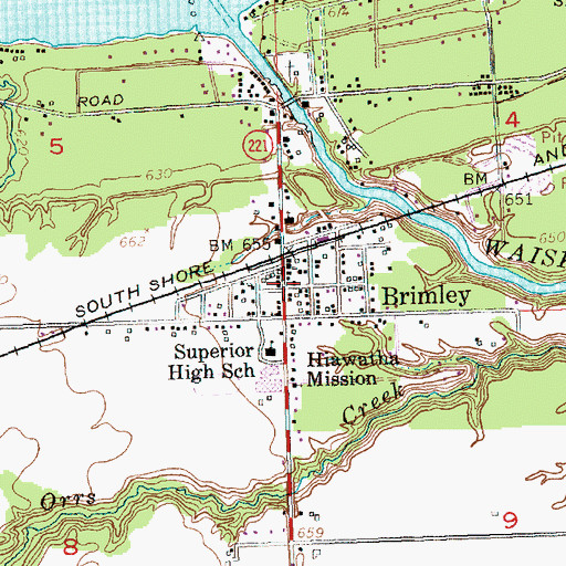 Topographic Map of Brimley, MI