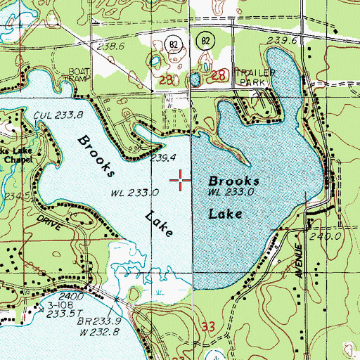 Topographic Map of Brooks Lake, MI