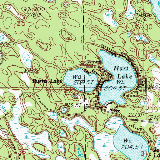 Topographic Map of Burns Lake, MI
