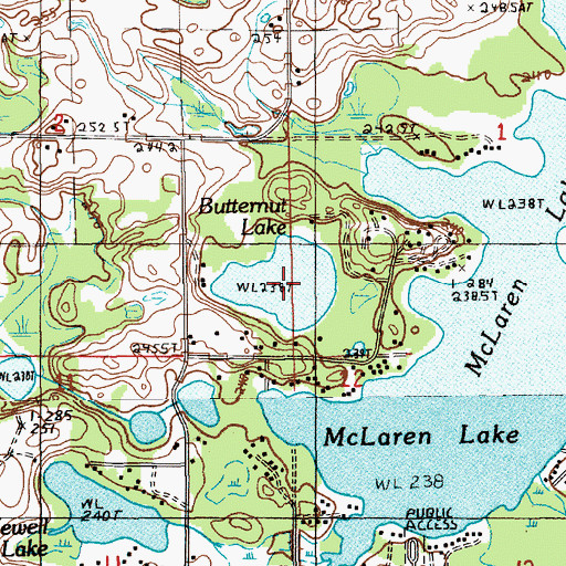 Topographic Map of Butternut Lake, MI