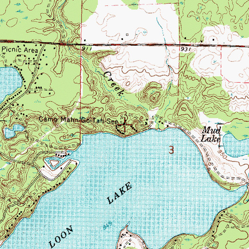 Topographic Map of Camp Mahn-Go-Tah-See, MI