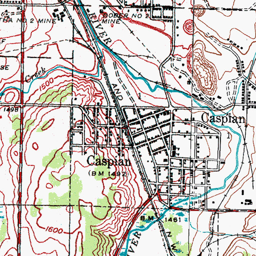 Topographic Map of Caspian, MI