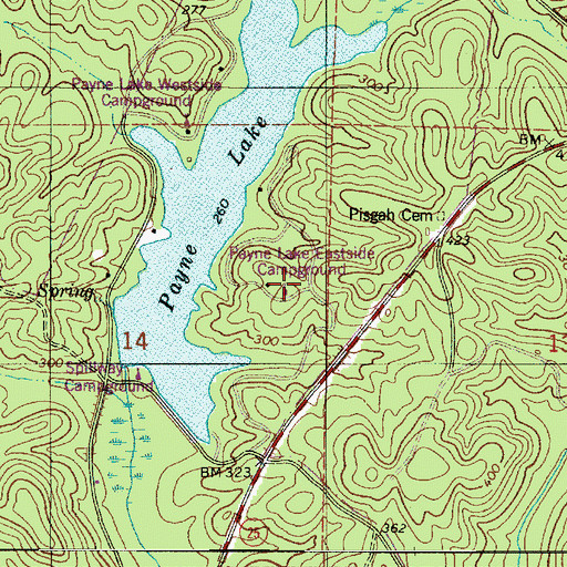 Topographic Map of Payne Lake Eastside Campground, AL