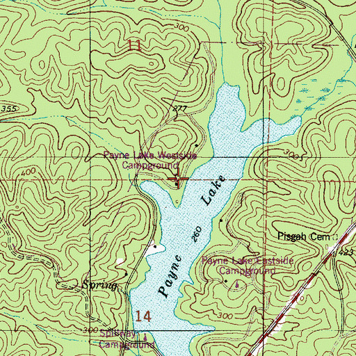 Topographic Map of Payne Lake Westside Campground, AL
