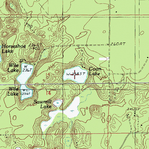 Topographic Map of Coon Lake, MI