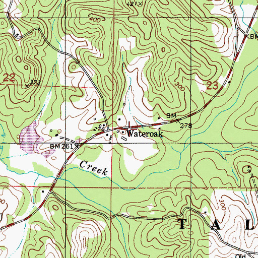 Topographic Map of Wateroak, AL