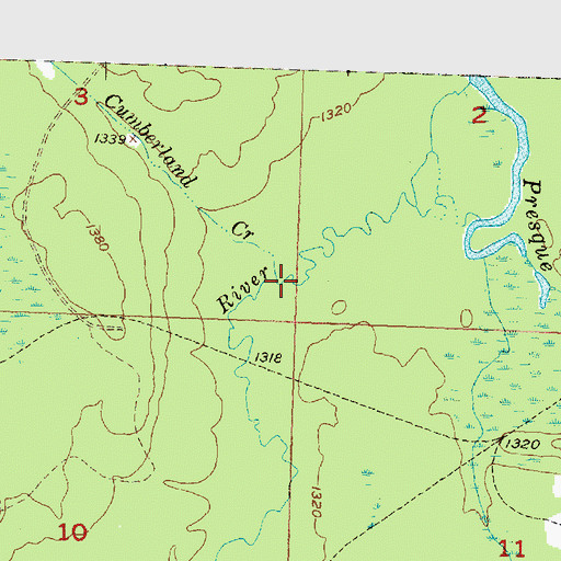 Topographic Map of Cumberland Creek, MI