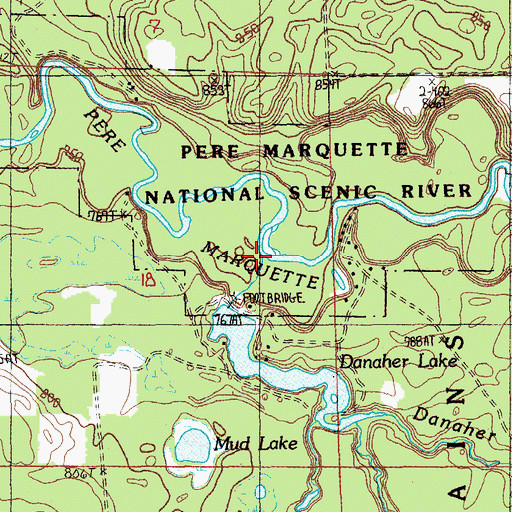 Topographic Map of Danaher Creek, MI