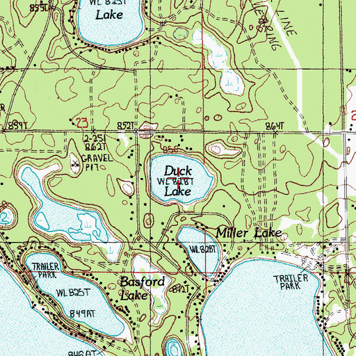 Topographic Map of Duck Lake, MI