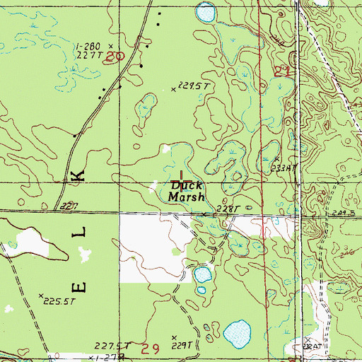 Topographic Map of Duck Marsh, MI