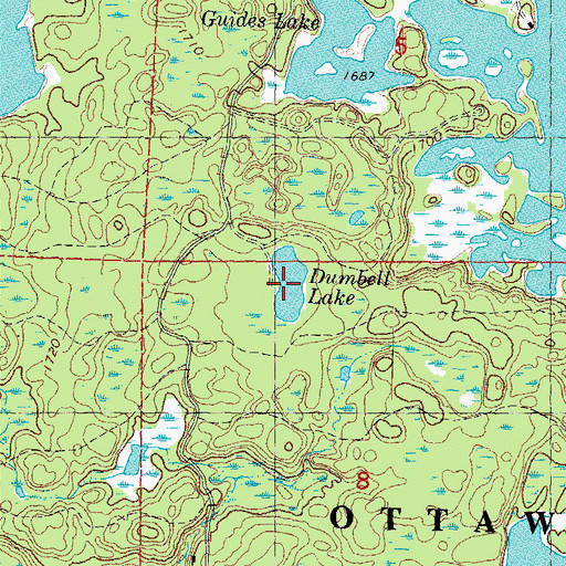 Topographic Map of Dumbbell Lake, MI