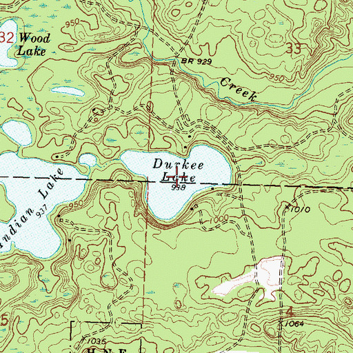 Topographic Map of Durkee Lake, MI