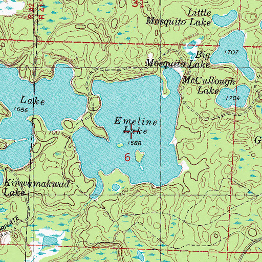 Topographic Map of Emeline Lake, MI