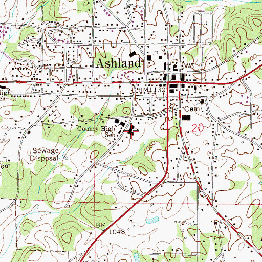 Topographic Map of Ashland Elementary School, AL