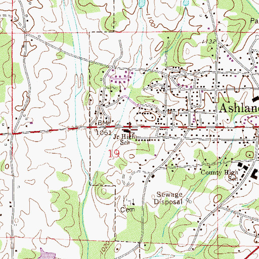 Topographic Map of Ashland Junior High School, AL