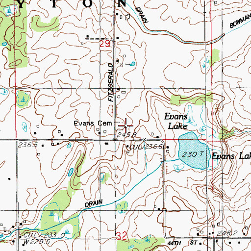Topographic Map of Evans Cemetery, MI