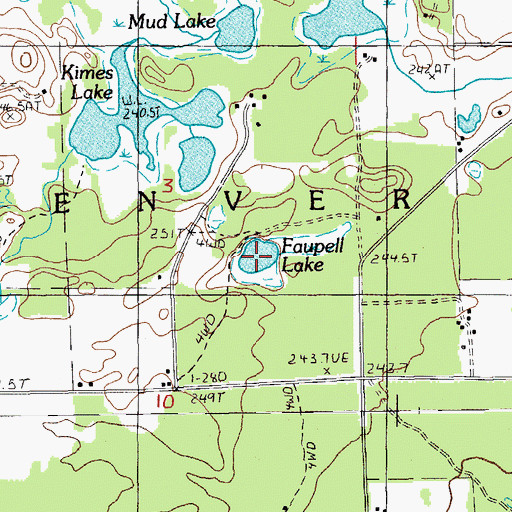 Topographic Map of Faupell Lake, MI