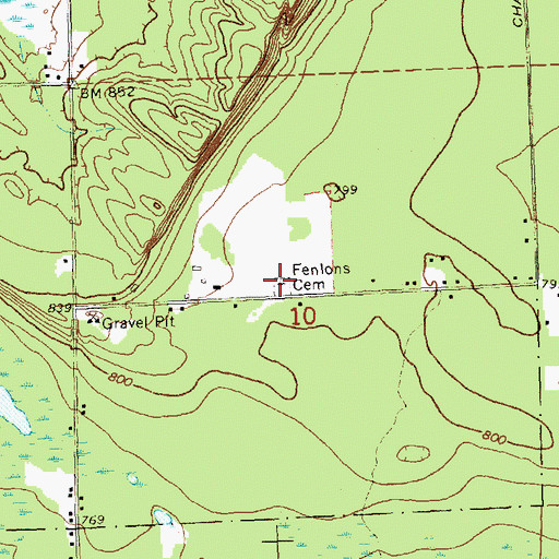 Topographic Map of Fenlons Cemetery, MI