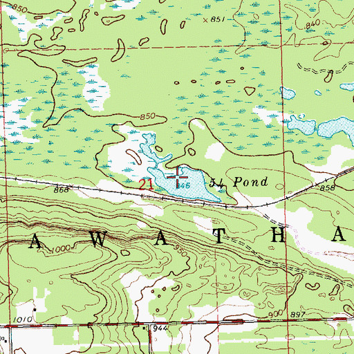 Topographic Map of Fiftyfour Pond, MI