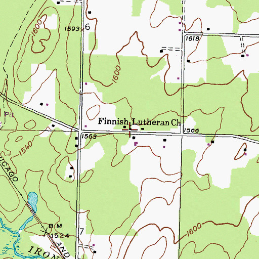 Topographic Map of Finnish Lutheran Church, MI