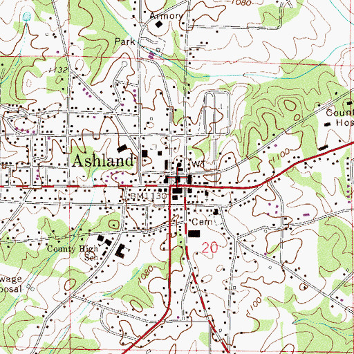 Topographic Map of Clay County Courthouse, AL