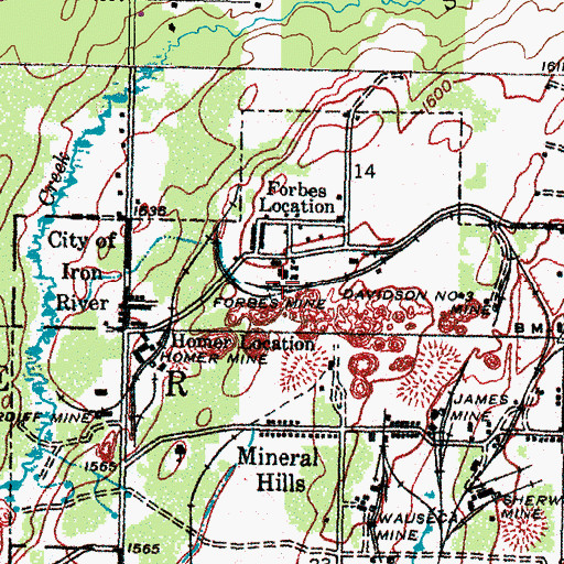 Topographic Map of Forbes Mine, MI