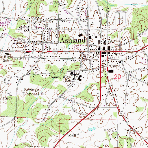 Topographic Map of Clay County High School, AL