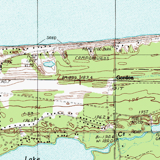 Topographic Map of Gordon, MI