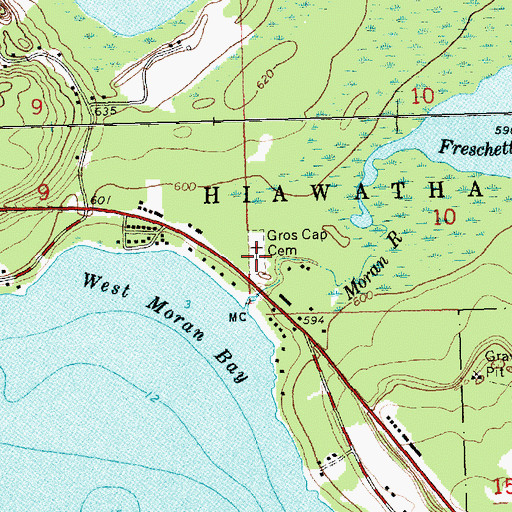Topographic Map of Gros Cap Cemetery, MI