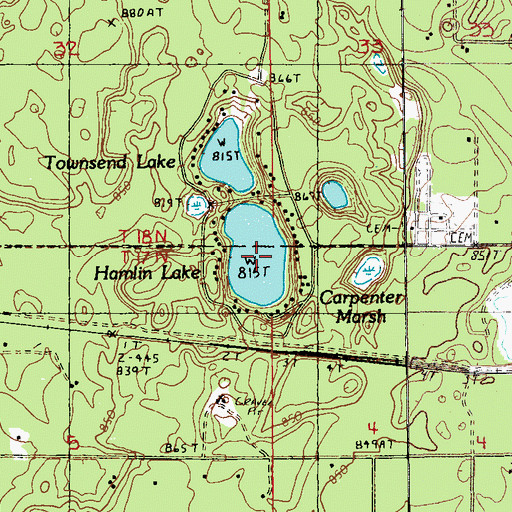Topographic Map of Hamlin Lake, MI