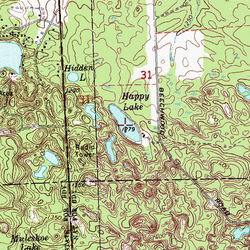 Topographic Map of Happy Lake, MI