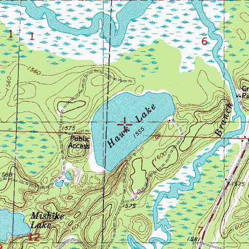 Topographic Map of Hawk Lake, MI