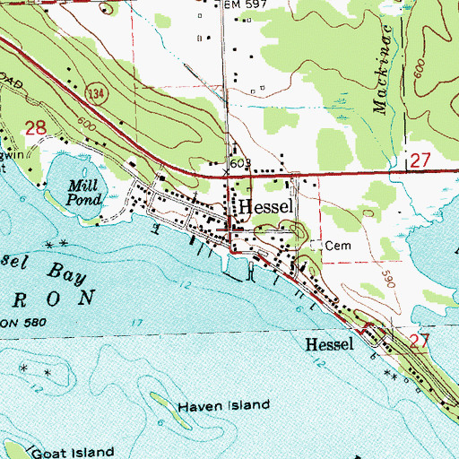 Topographic Map of Hessel, MI