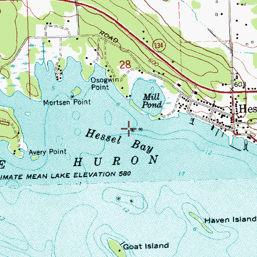 Topographic Map of Hessel Bay, MI
