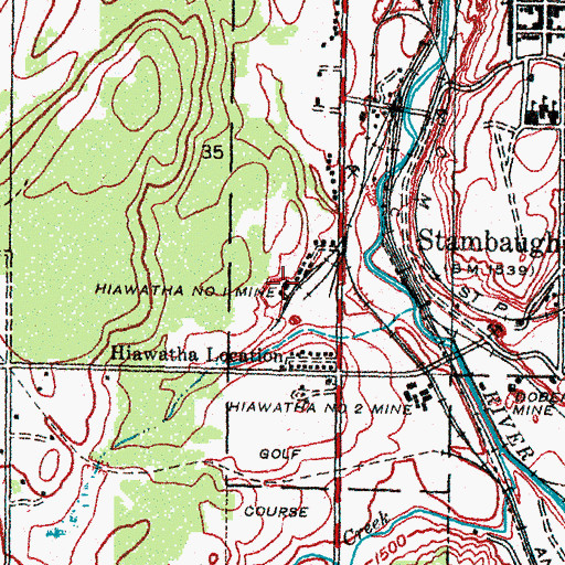 Topographic Map of Hiawatha Number One Mine, MI