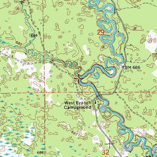 Topographic Map of Hickey Creek, MI