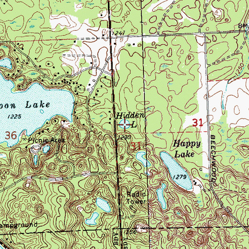 Topographic Map of Hidden Lake, MI