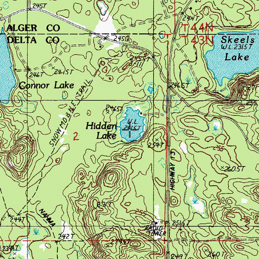 Topographic Map of Hidden Lake, MI