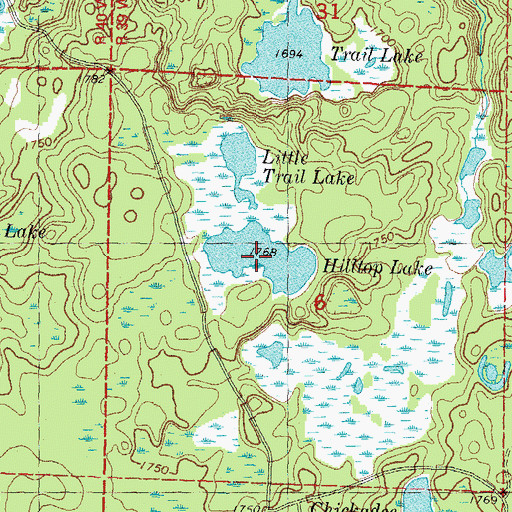 Topographic Map of Hilltop Lake, MI